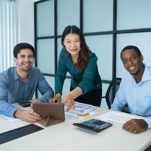 CPA organizing receipts, ledgers, and financial reports for bookkeeping and tax preparation